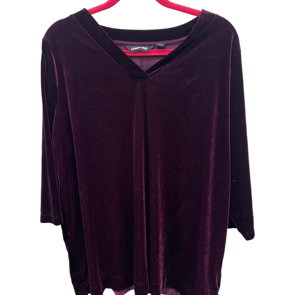 Lands' End Women's Velvet/Velour Top -Rich Purple